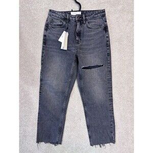 NEW Topshop Jeans Womens 28x30 Faded Black High Waisted Straight Distressed READ